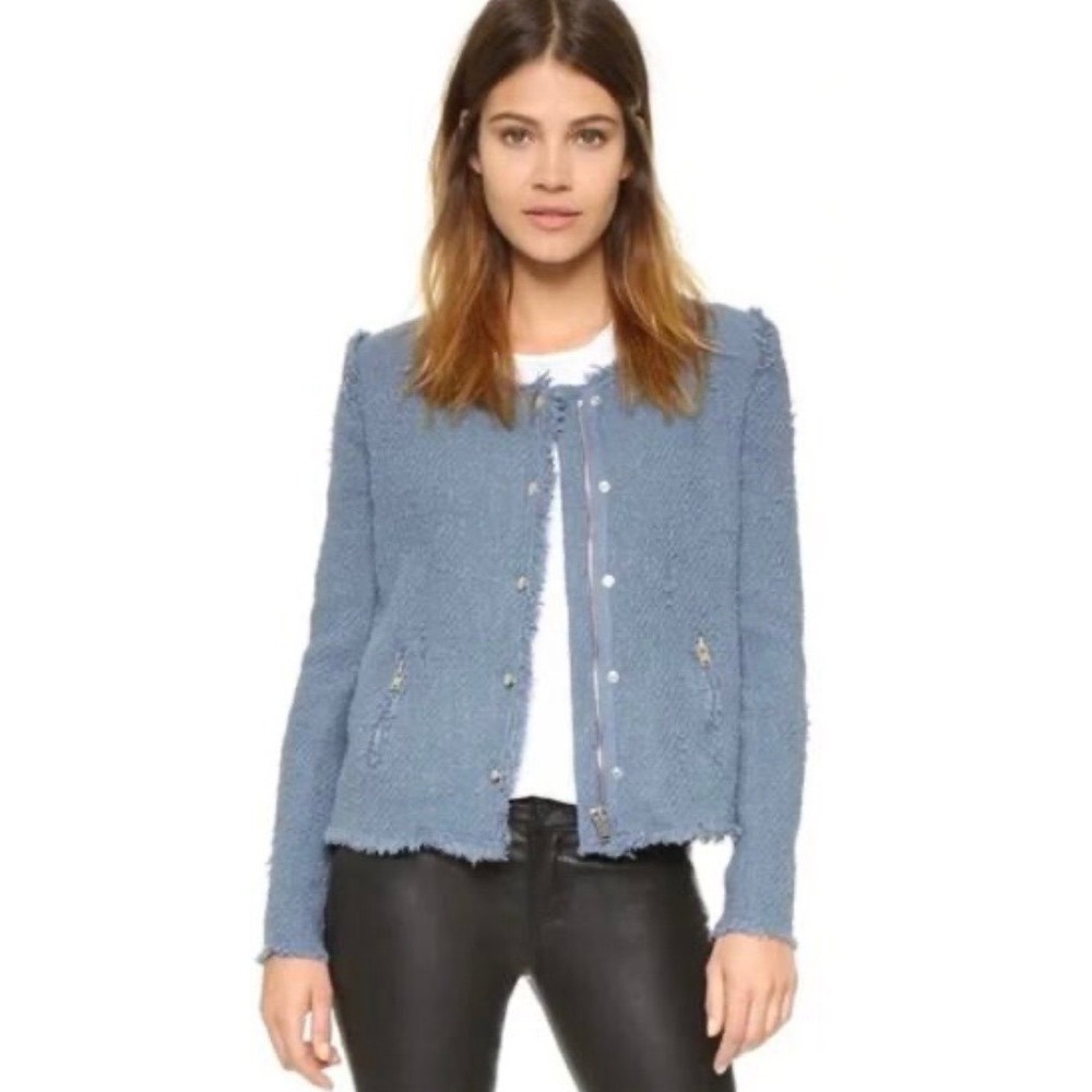 IRO Paris Agnette Jacket Blue Womens Size 34 French US Size 2 Full Zip Cotton XS
